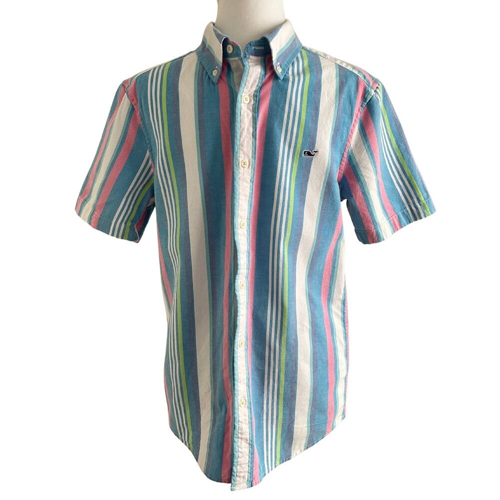 Vineyard Vines Stripe Short Sleeve Classic Fit Whale Shirt I XS